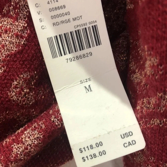 By Anthropologie ruched mock-neck sweater red metallic gold Medium New with Tags - Picture 8 of 8